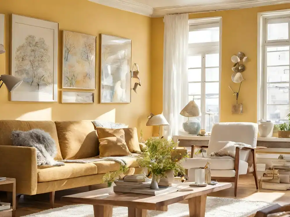 Warm, sunlit residential living room